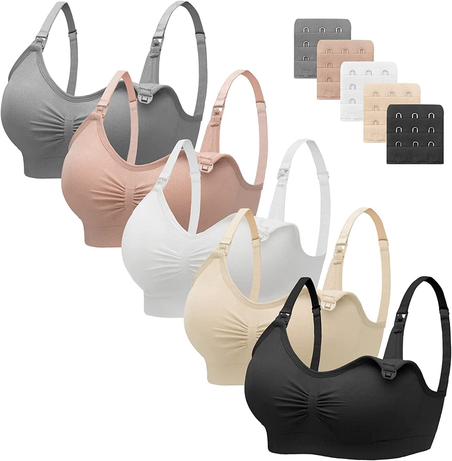 Nursing Bra 5 Pack Womens Maternity Breastfeeding Bra Seamless Wireless Sleep Bra with Bra Extenders 5 Pack Multicoloured a / Large