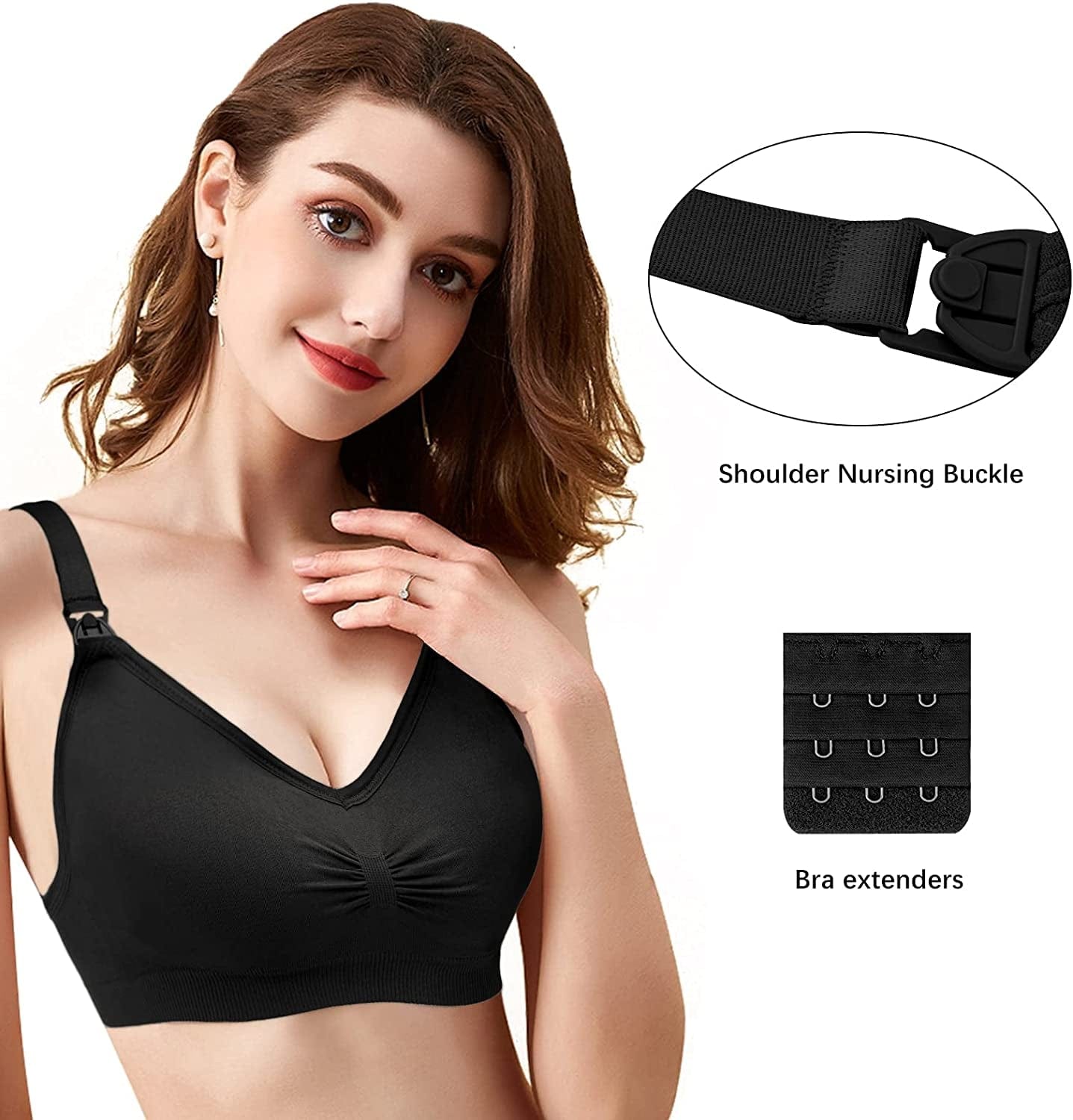 Nursing Bra 5 Pack Womens Maternity Breastfeeding Bra Seamless Wireless Sleep Bra with Bra Extenders