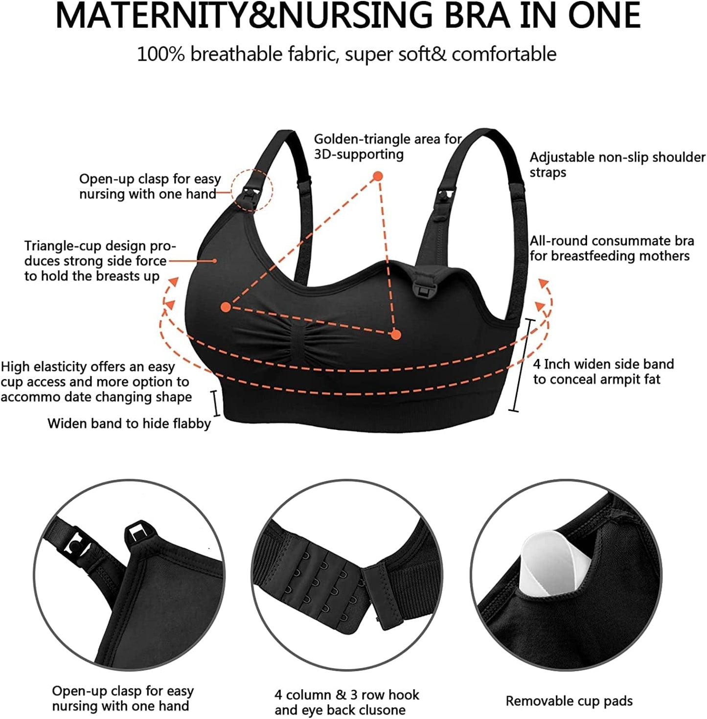 Nursing Bra 5 Pack Womens Maternity Breastfeeding Bra Seamless Wireless Sleep Bra with Bra Extenders