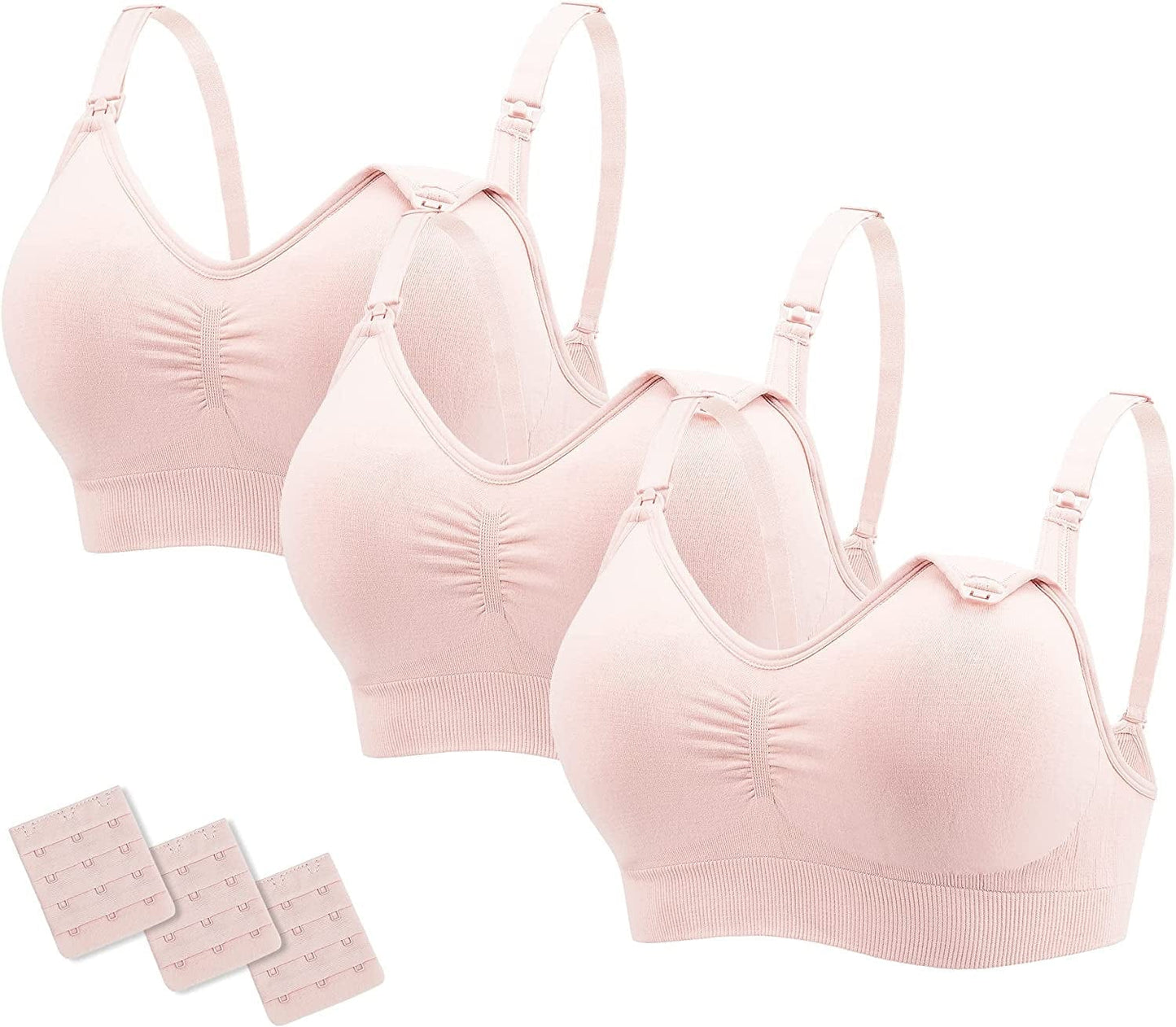 Nursing Bras Maternity Bra for Breastfeeding Pregnancy Wireless Bralette with Pads, Extenders & Clips Pack of 2/3 3 Pack Pink / Medium