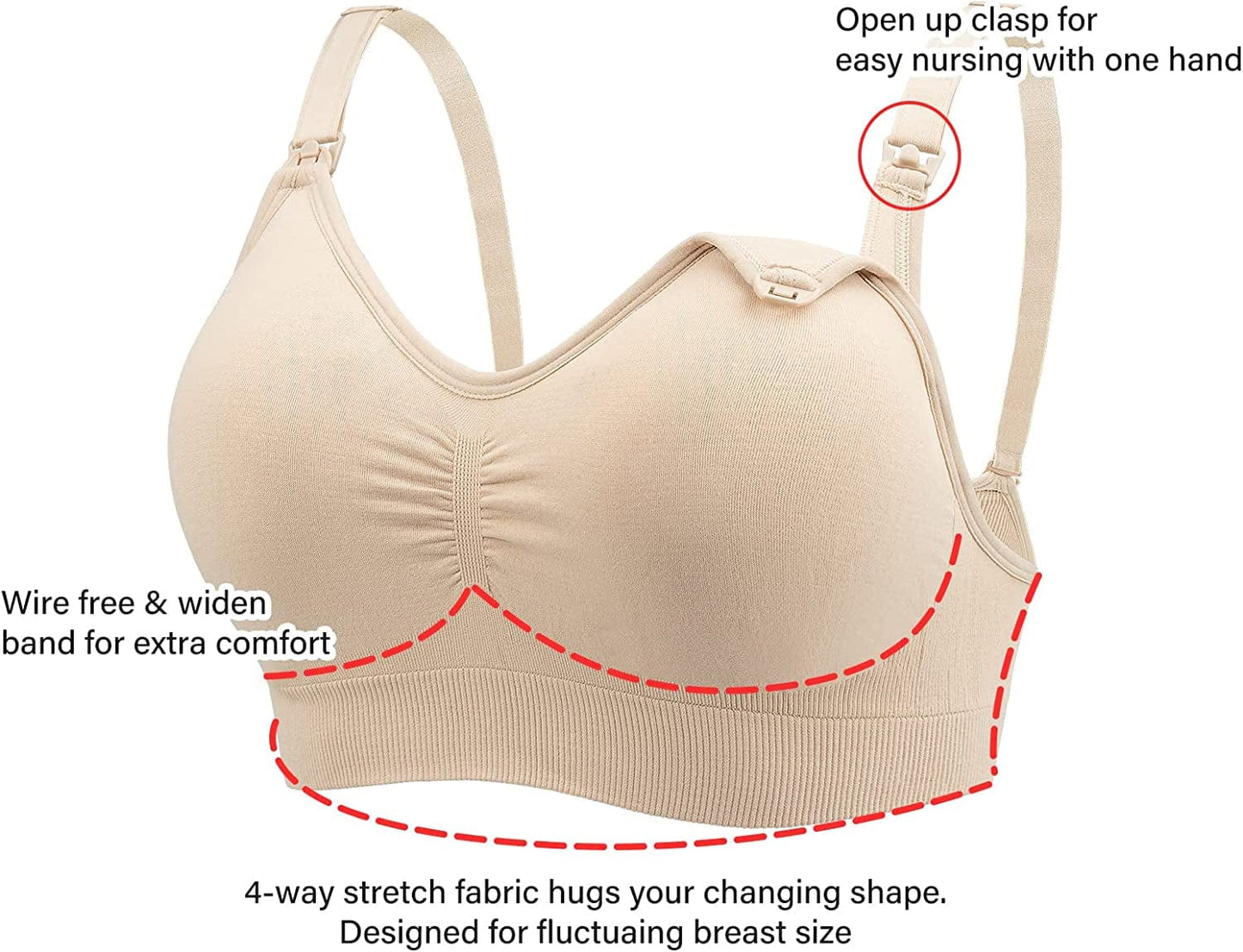 Nursing Bras Maternity Bra for Breastfeeding Pregnancy Wireless Bralette with Pads, Extenders & Clips Pack of 2/3