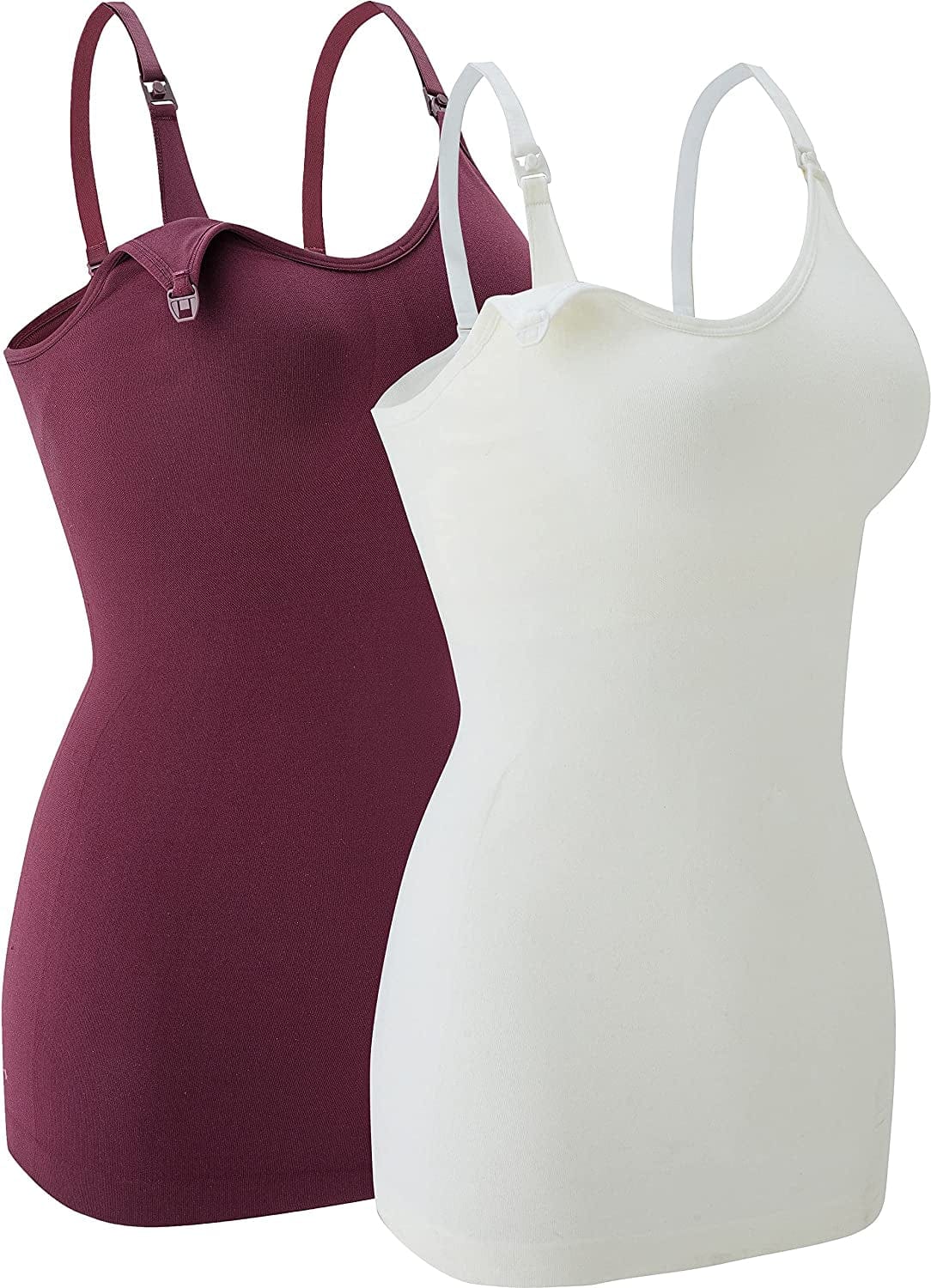 Nursing Tank Tops for Breastfeeding - Pregnancy Must Haves Maternity Camisoles with Built in Bra White/Red / Medium
