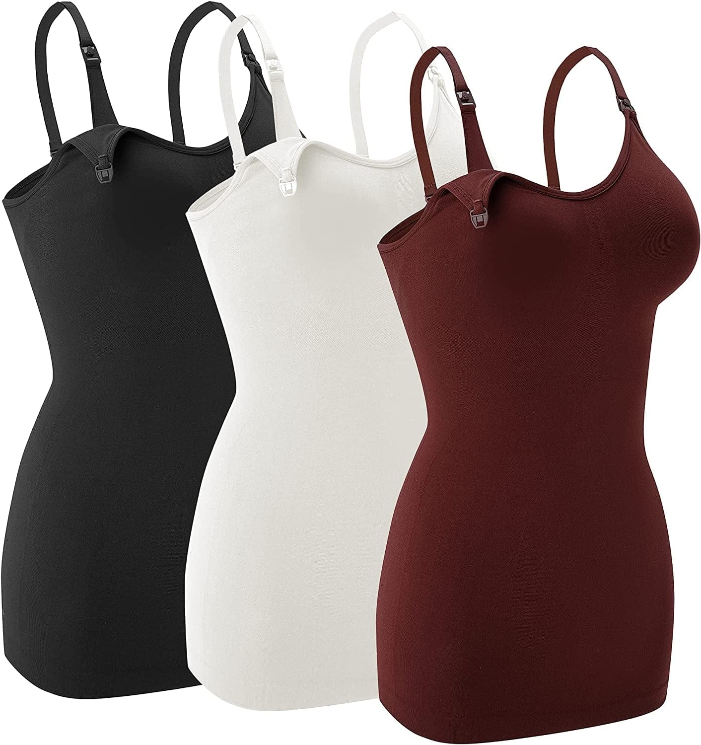 Nursing Tank Tops for Breastfeeding - Pregnancy Must Haves Maternity Camisoles with Built in Bra Black/White/Burgundy / XX-Large