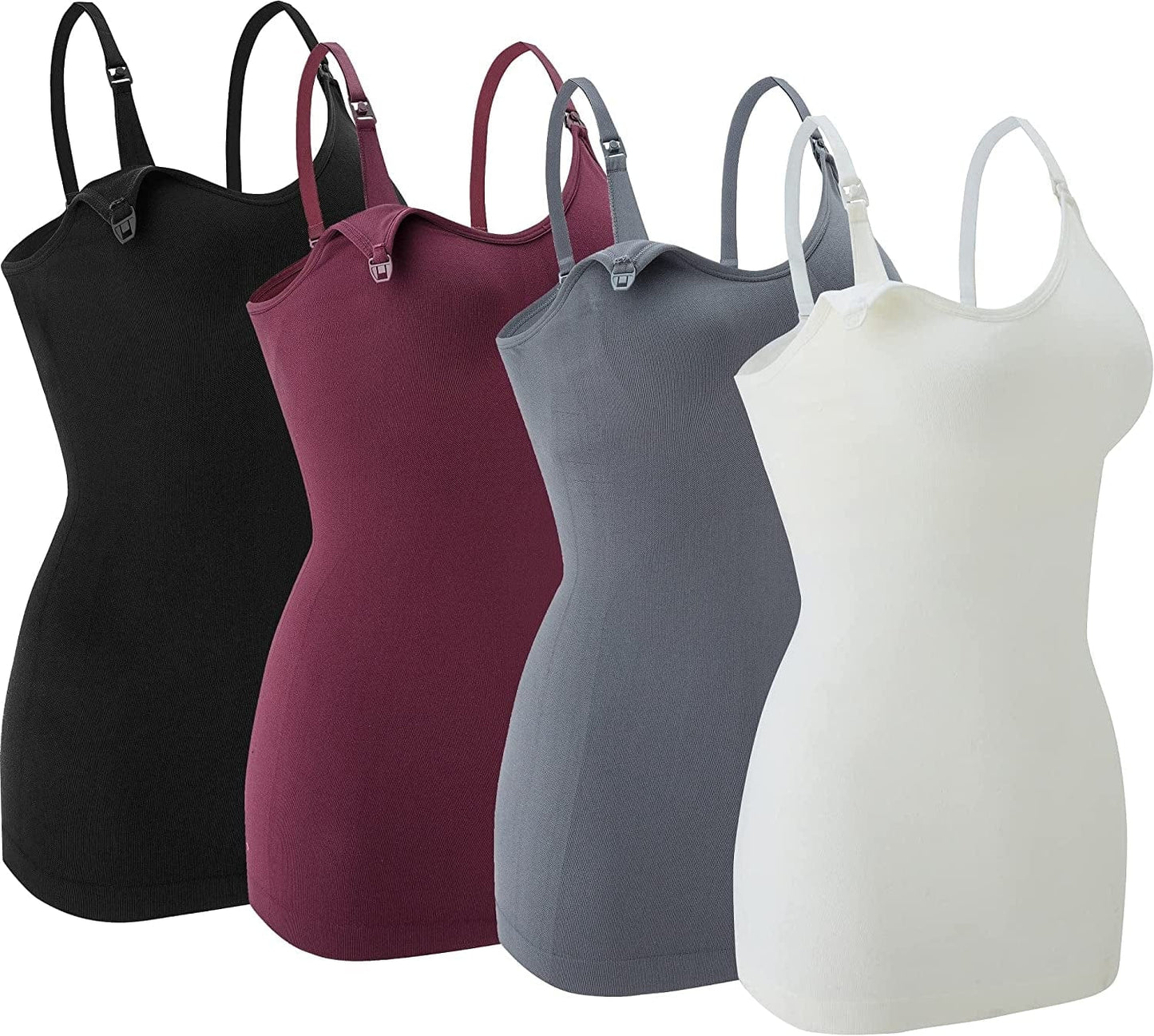 Nursing Tank Tops for Breastfeeding - Pregnancy Must Haves Maternity Camisoles with Built in Bra Black/White/Gray/Red / Small