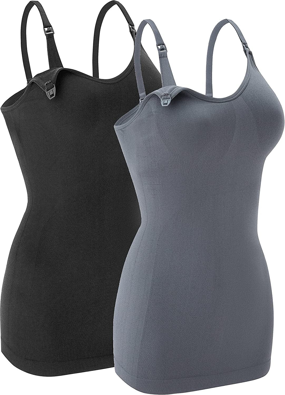 Nursing Tank Tops for Breastfeeding - Pregnancy Must Haves Maternity Camisoles with Built in Bra Black/Gray / XX-Large