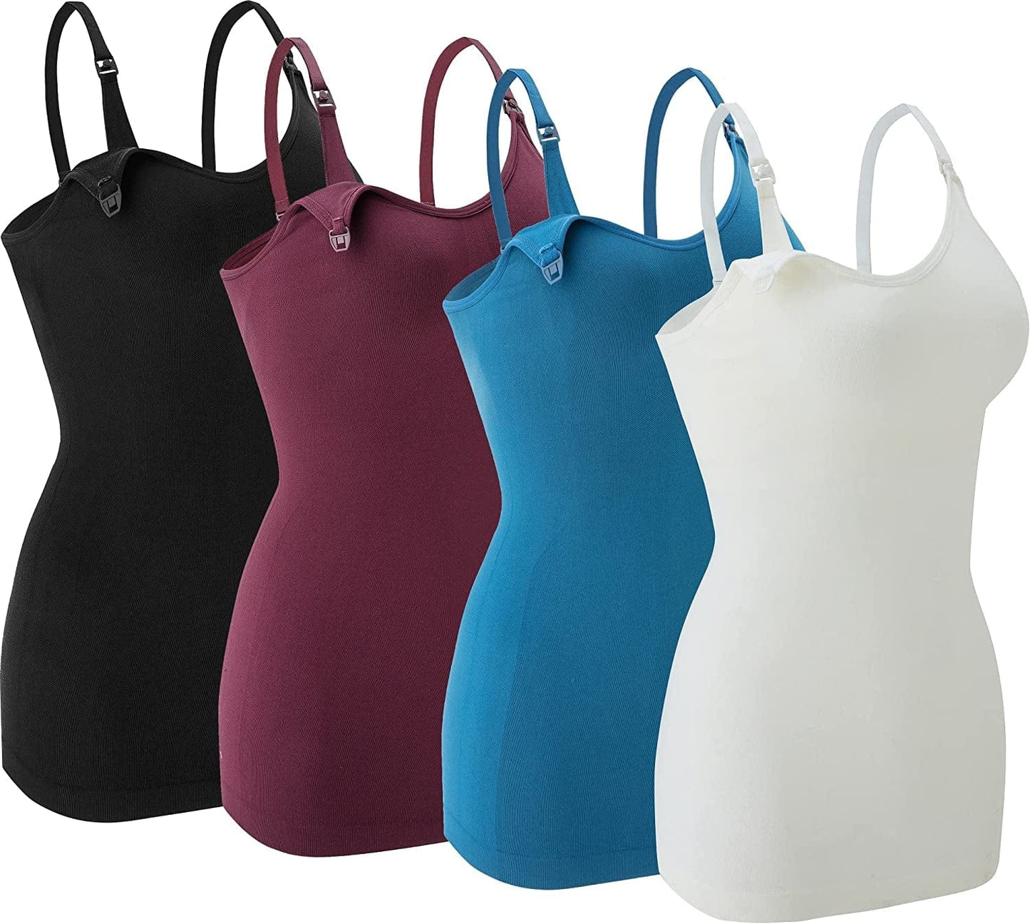 Nursing Tank Tops for Breastfeeding - Pregnancy Must Haves Maternity Camisoles with Built in Bra Black/White/Green/Red / Small
