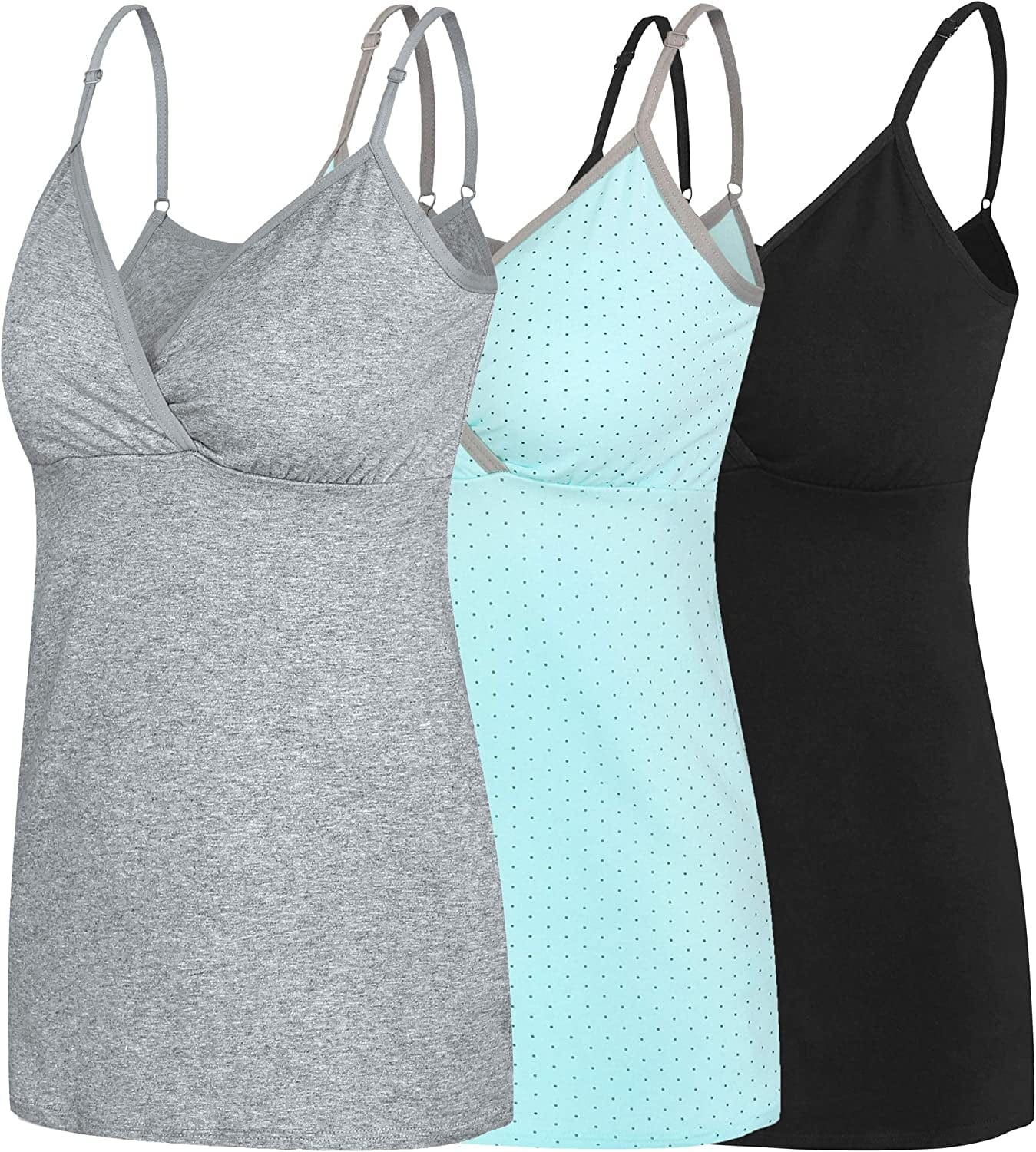 Nursing Tops Tank Shirt Cami Sleep Bra for Maternity and Breastfeeding Black/Grey/Light Green Dot / Small