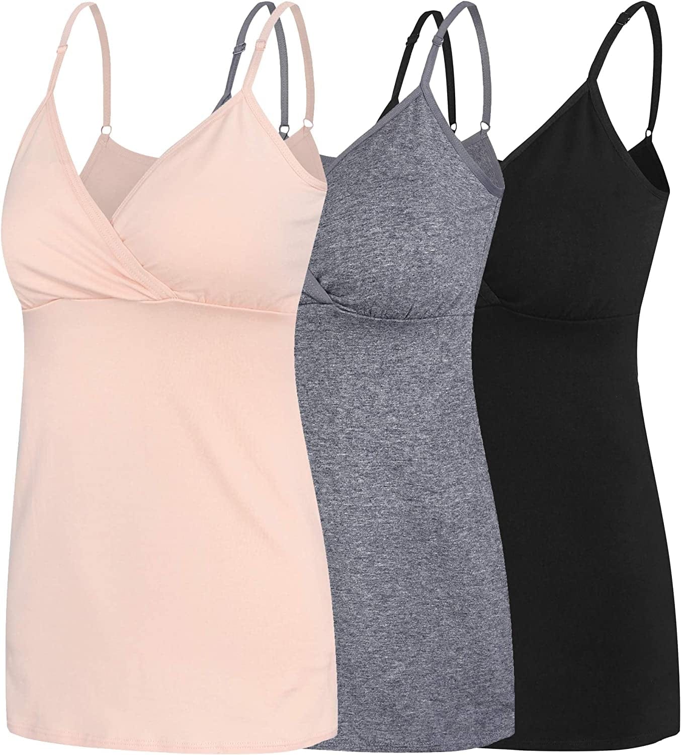 Nursing Tops Tank Shirt Cami Sleep Bra for Maternity and Breastfeeding Black/Dark Grey/Nude / Small