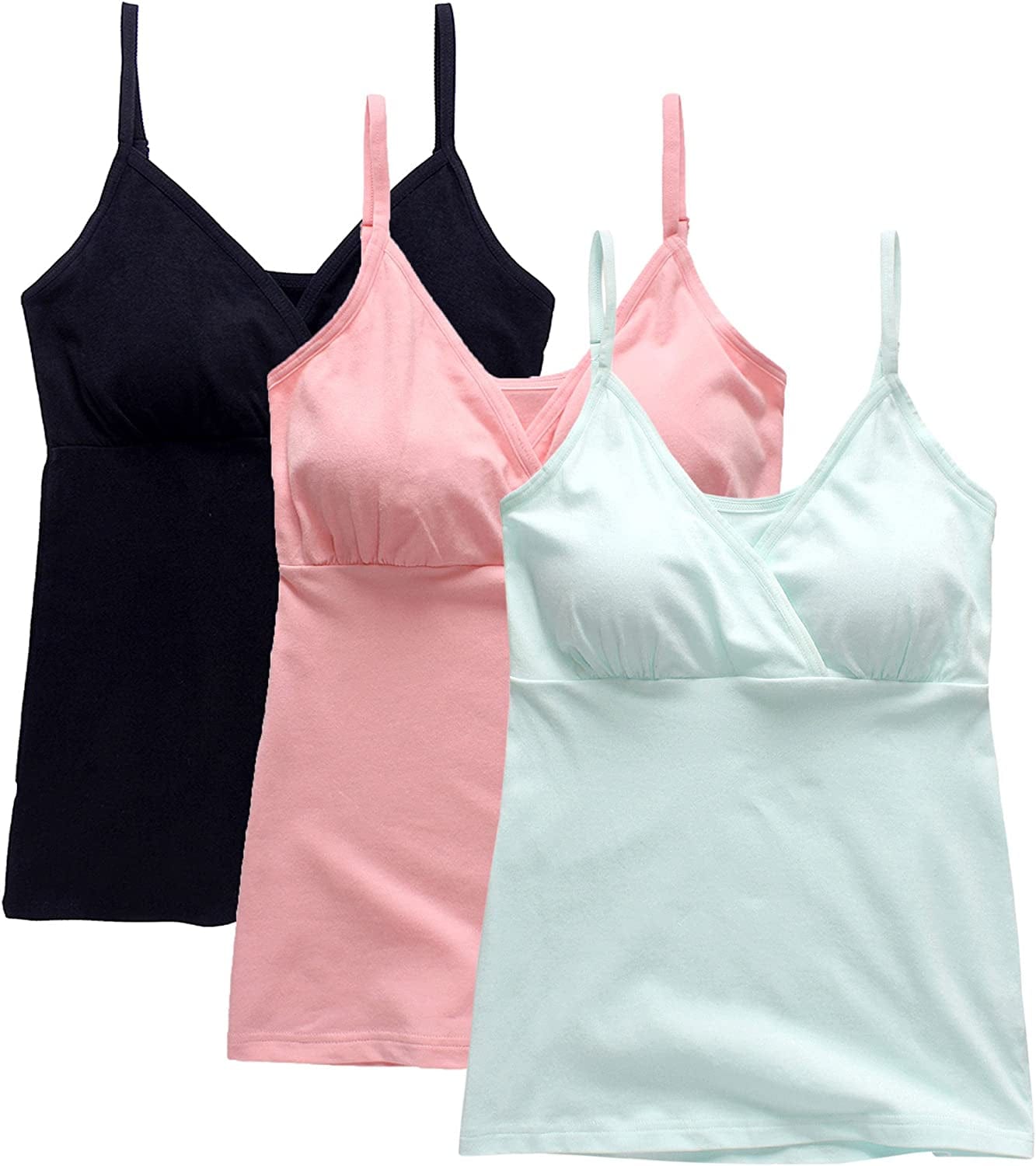 Nursing Tops Tank Shirt Cami Sleep Bra for Maternity and Breastfeeding Black/Light Blue/Pink / X-Large