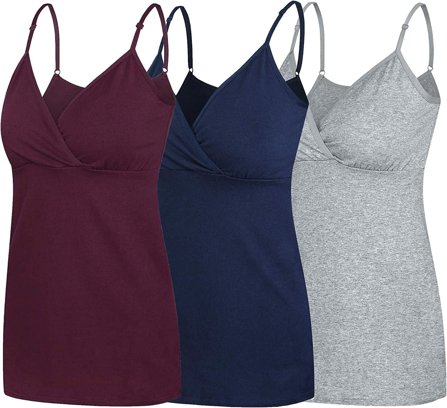 Nursing Tops Tank Shirt Cami Sleep Bra for Maternity and Breastfeeding Burgundy/Gray/Navy / X-Large