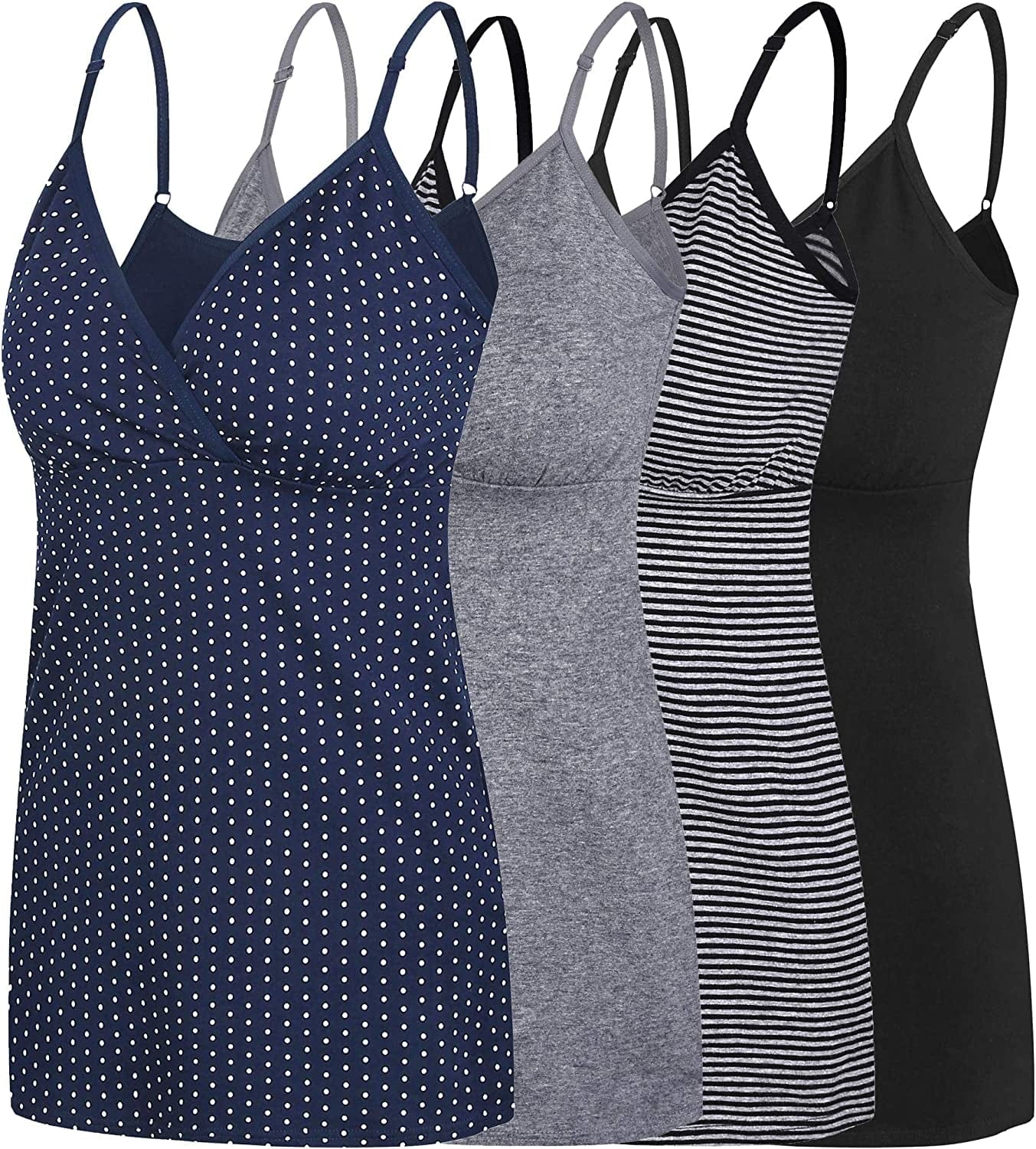 Nursing Tops Tank Shirt Cami Sleep Bra for Maternity and Breastfeeding O-stripe/Black/Navy Dot/Dark Grey 4pcs / X-Large