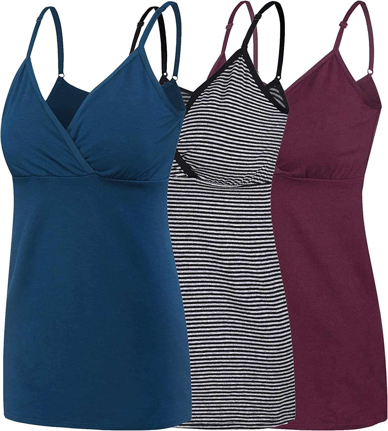 Nursing Tops Tank Shirt Cami Sleep Bra for Maternity and Breastfeeding Burgundy/Atrovirens/Stripe / X-Large