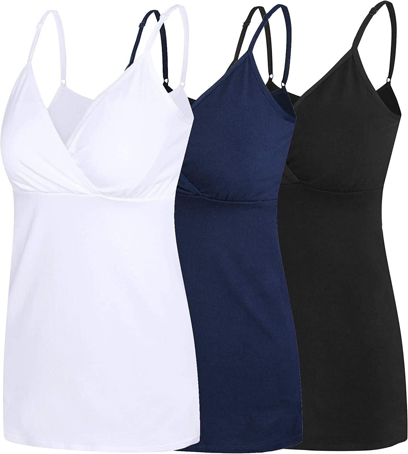 Nursing Tops Tank Shirt Cami Sleep Bra for Maternity and Breastfeeding Black/Navy/White / Large