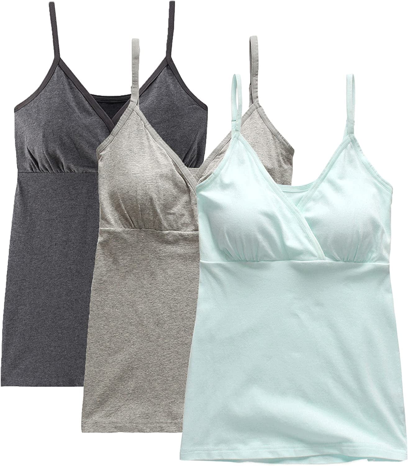 Nursing Tops Tank Shirt Cami Sleep Bra for Maternity and Breastfeeding Dark Grey/Grey/Light Blue / Large