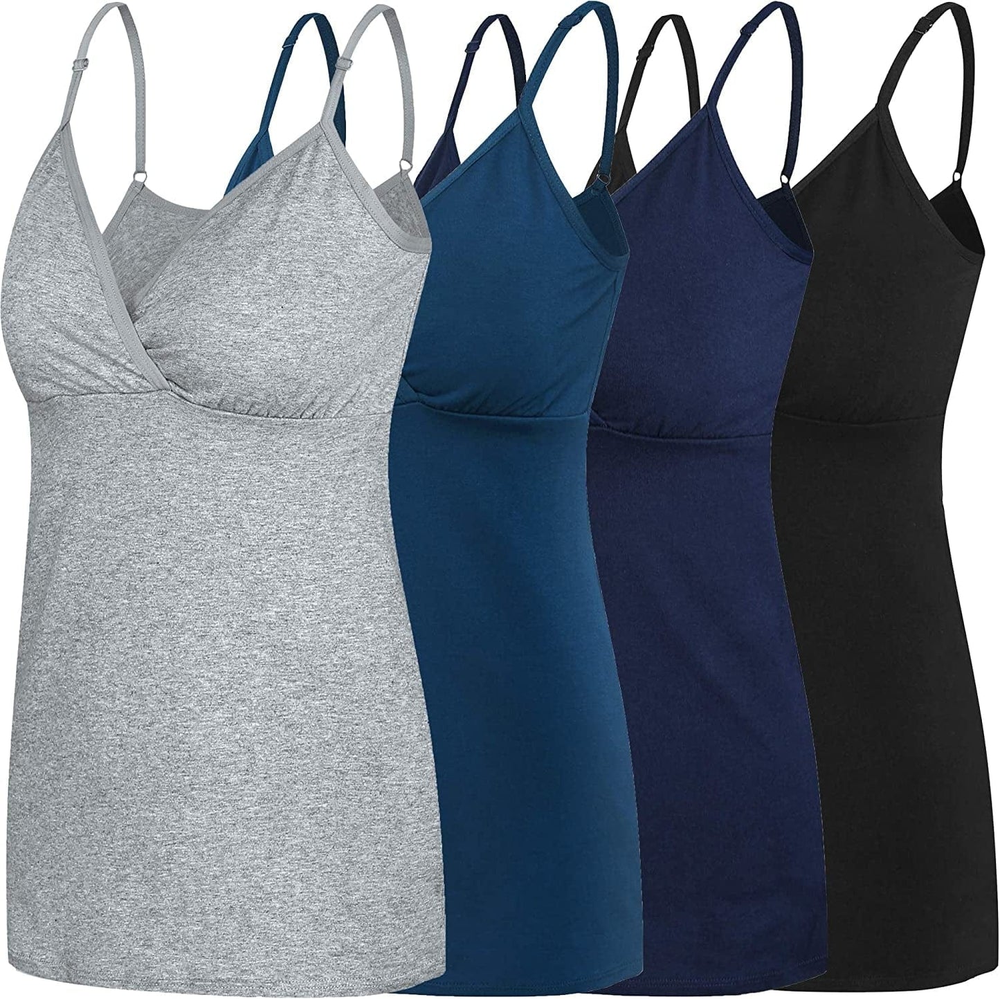 Nursing Tops Tank Shirt Cami Sleep Bra for Maternity and Breastfeeding O-gray/Atrovirens/Navy/Black 4pcs / Large