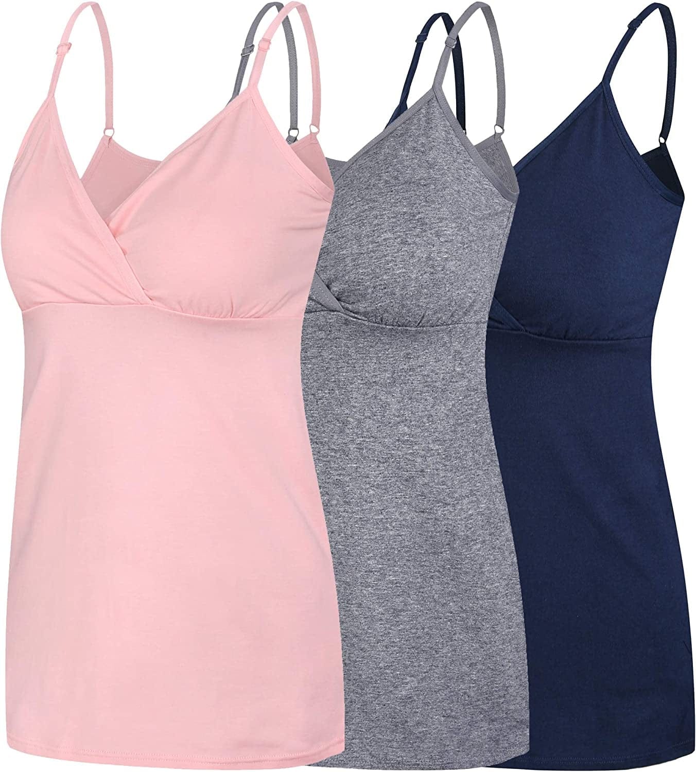 Nursing Tops Tank Shirt Cami Sleep Bra for Maternity and Breastfeeding Navy/Dark Grey/Pink / Large