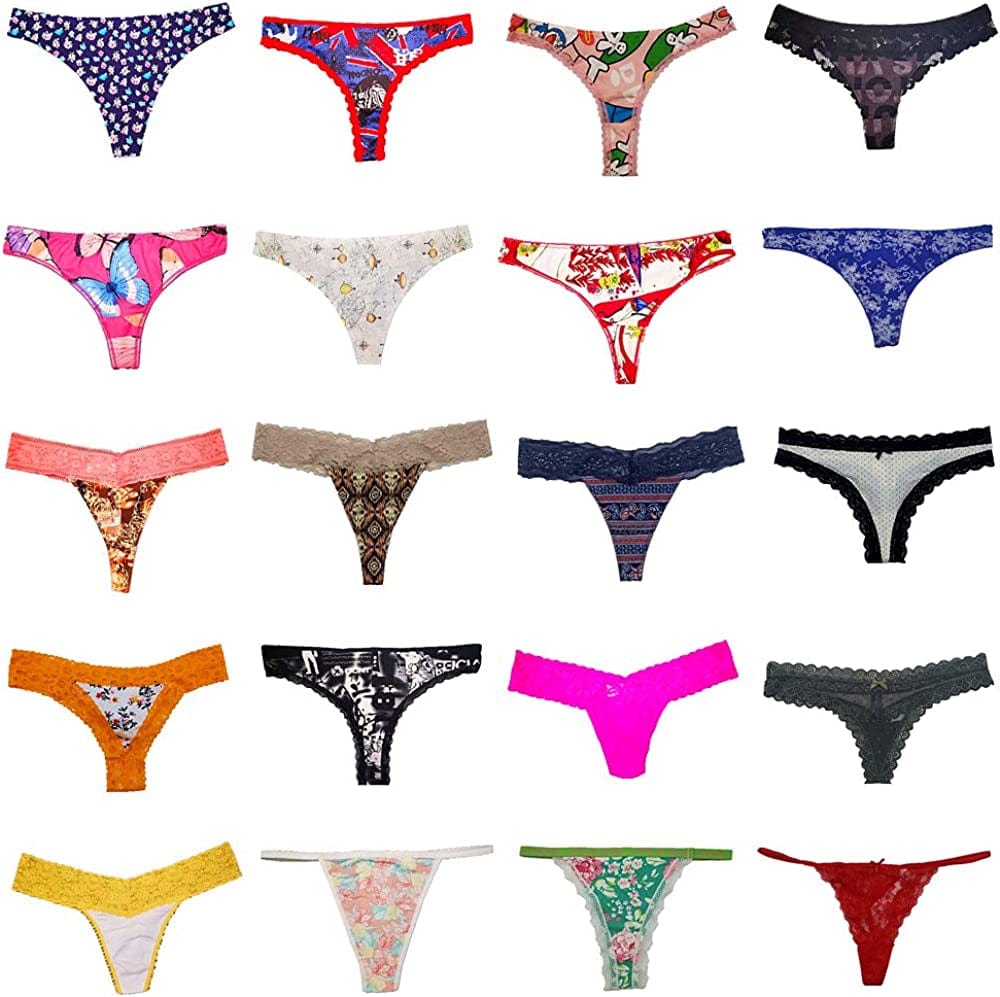 O’Kalyn Varity of Women Underwear Panties Pack Thong G-String T-Back Lacy Assortment
