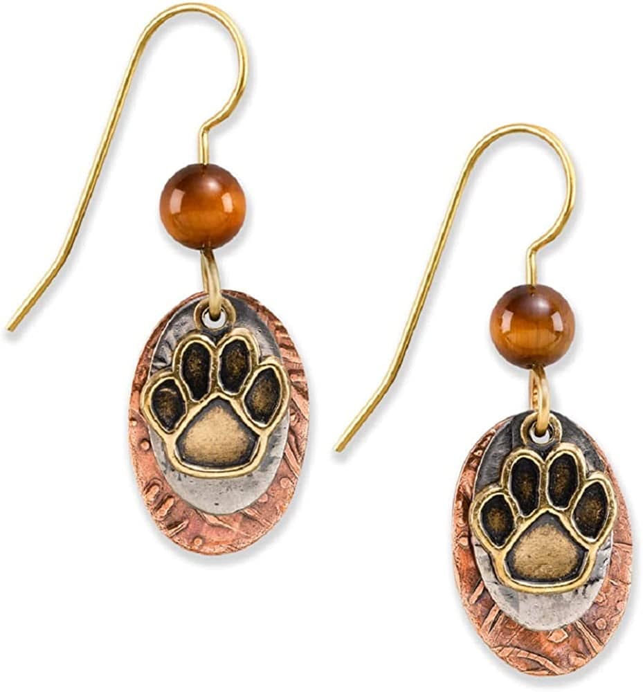 of Vermont Paw Print and Tiger'S Eye Dangle Earrings
