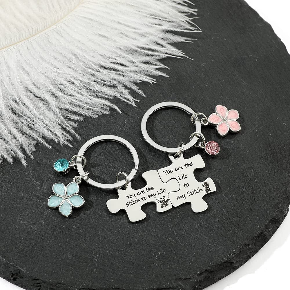 Ohana Means Family Stitch Necklace - Stitch Keychain with Birthstone Stainless Steel Ohana Bracelet Jewelry Set Gift for Women Boys Girls Stitch Lover
