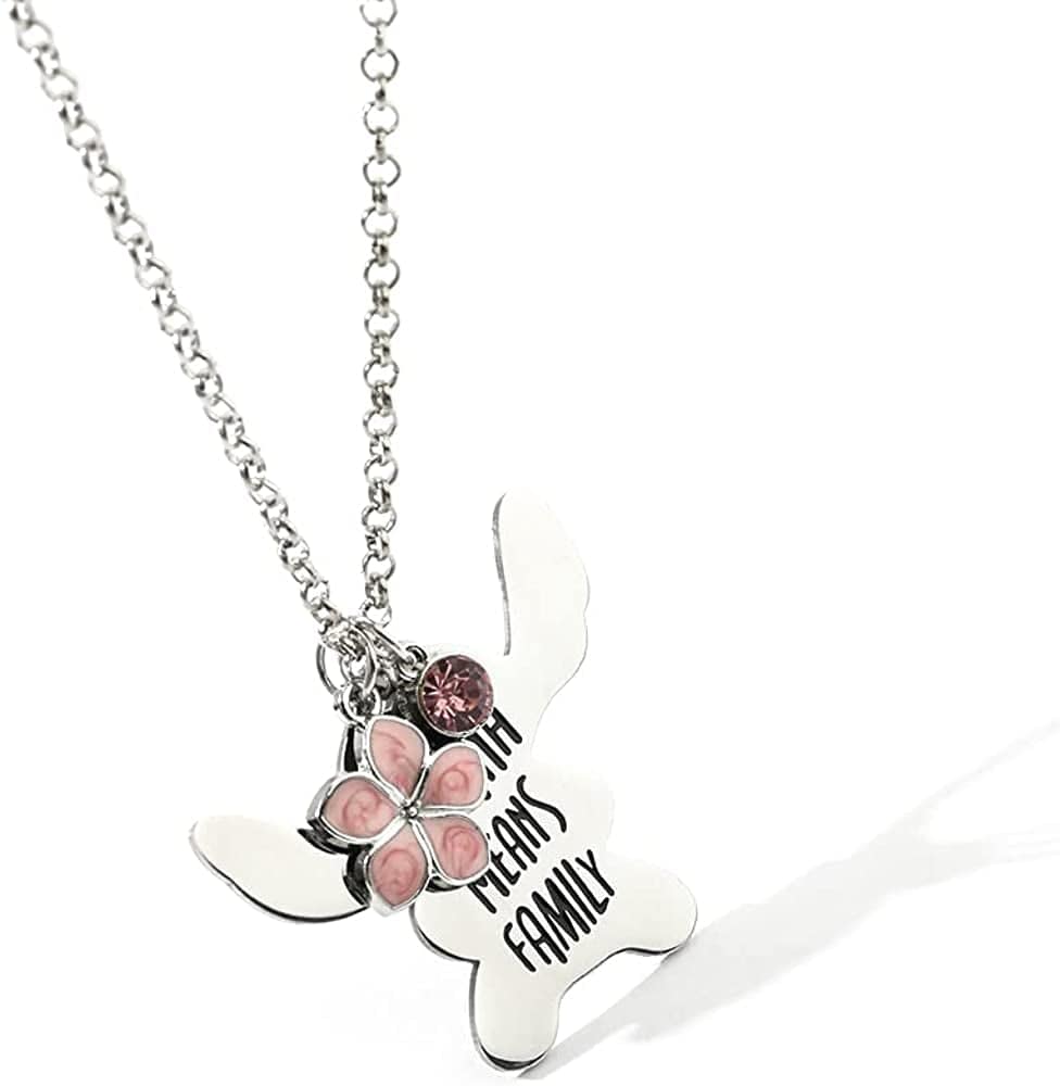 Ohana Means Family Stitch Necklace - Stitch Keychain with Birthstone Stainless Steel Ohana Bracelet Jewelry Set Gift for Women Boys Girls Stitch Lover
