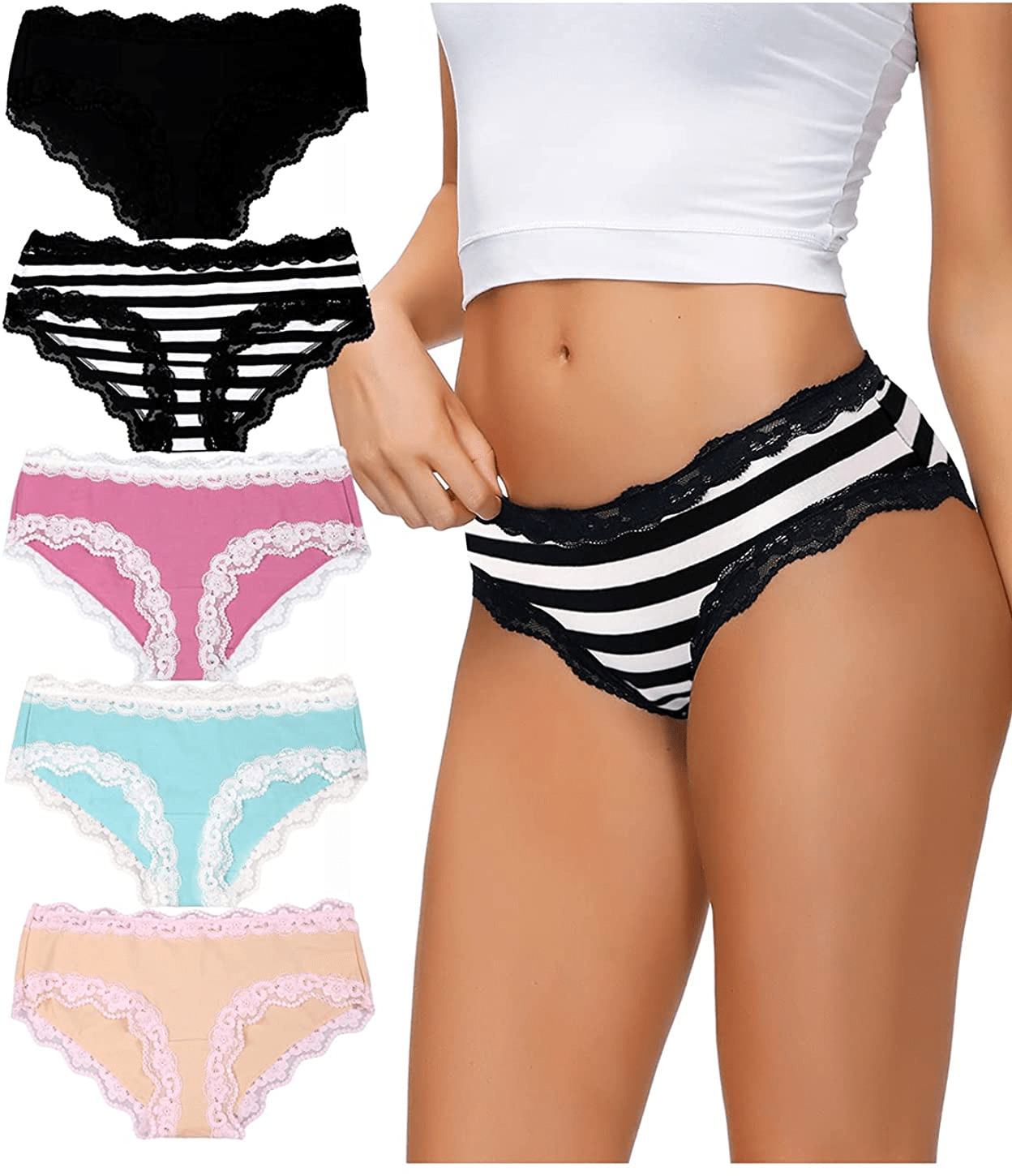 OHLLAVIVY Cotton Underwear Women'S Panties Soft Lace Hipster Briefs Multi-Pack Apparel & Accessories > Clothing > Underwear & Socks > Underwear OHLLAVIVY Lace Briefs(b) XX-Large