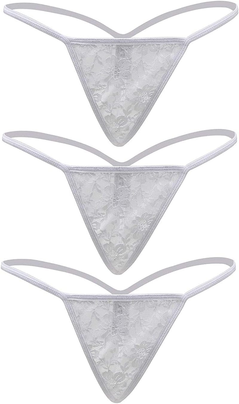 Ohyeahgirl G String Thongs for Women Sheer Floral Lace plus Size Panties Sexy Low Rise Micro T-Back Underwear White (3-pack) / Small-Medium