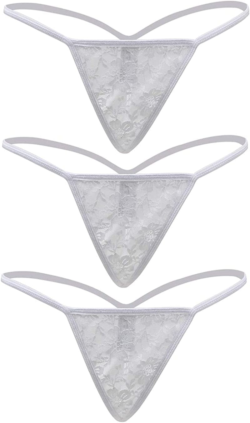 Ohyeahgirl G String Thongs for Women Sheer Floral Lace plus Size Panties Sexy Low Rise Micro T-Back Underwear White (3-pack) / Large