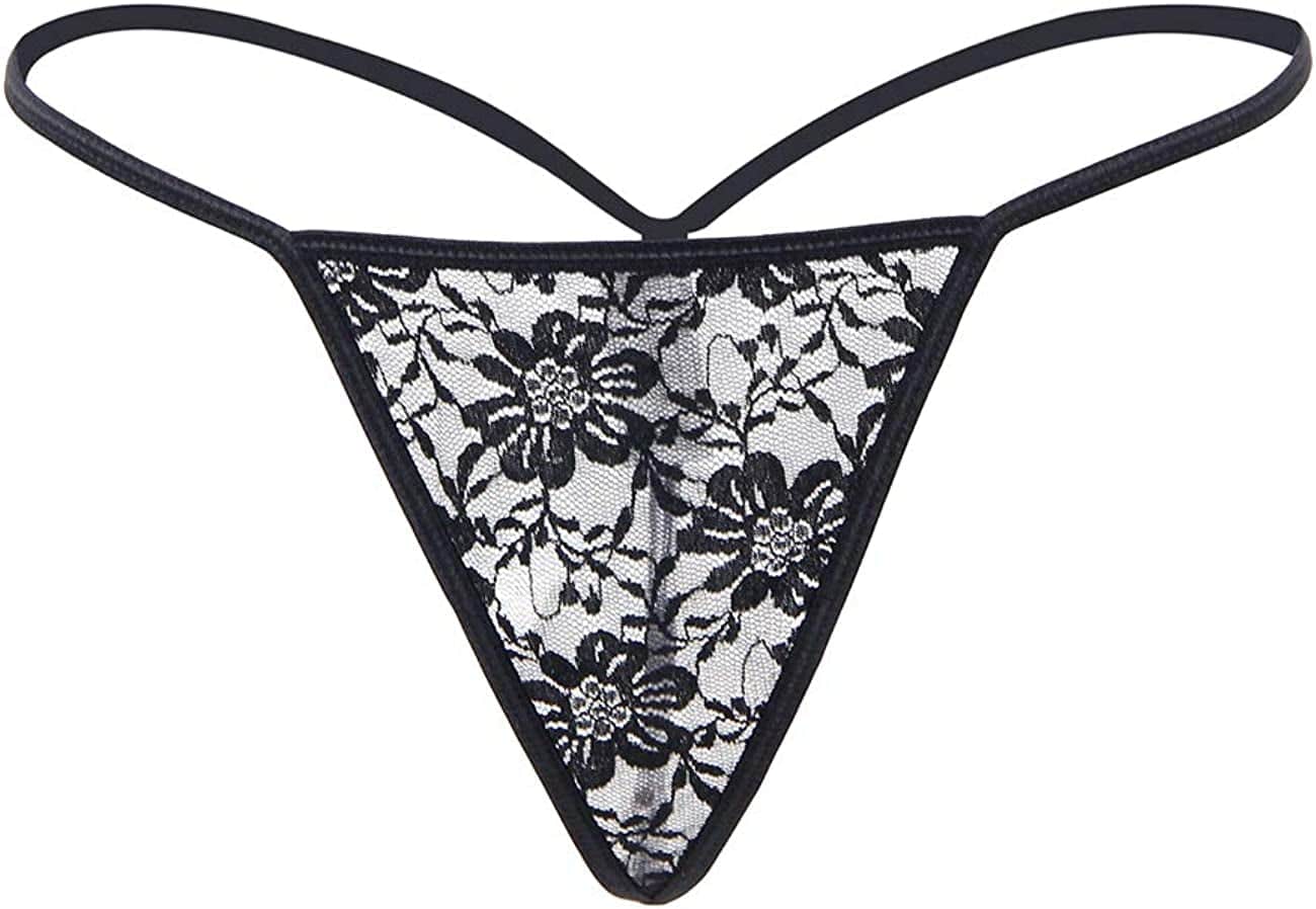 Ohyeahgirl G String Thongs for Women Sheer Floral Lace plus Size Panties Sexy Low Rise Micro T-Back Underwear Black / Small-Medium