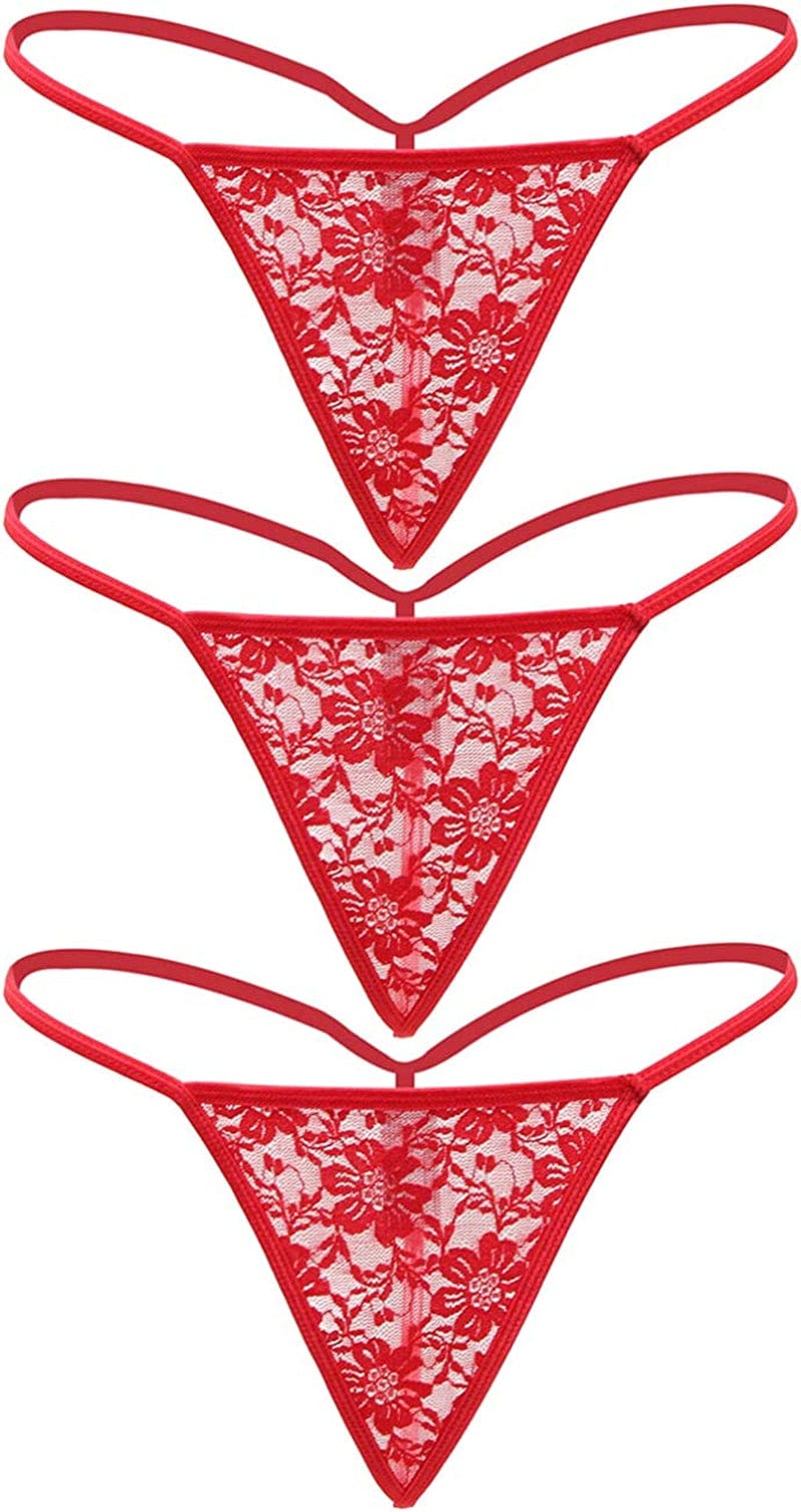 Ohyeahgirl G String Thongs for Women Sheer Floral Lace plus Size Panties Sexy Low Rise Micro T-Back Underwear Red (3-pack) / Large