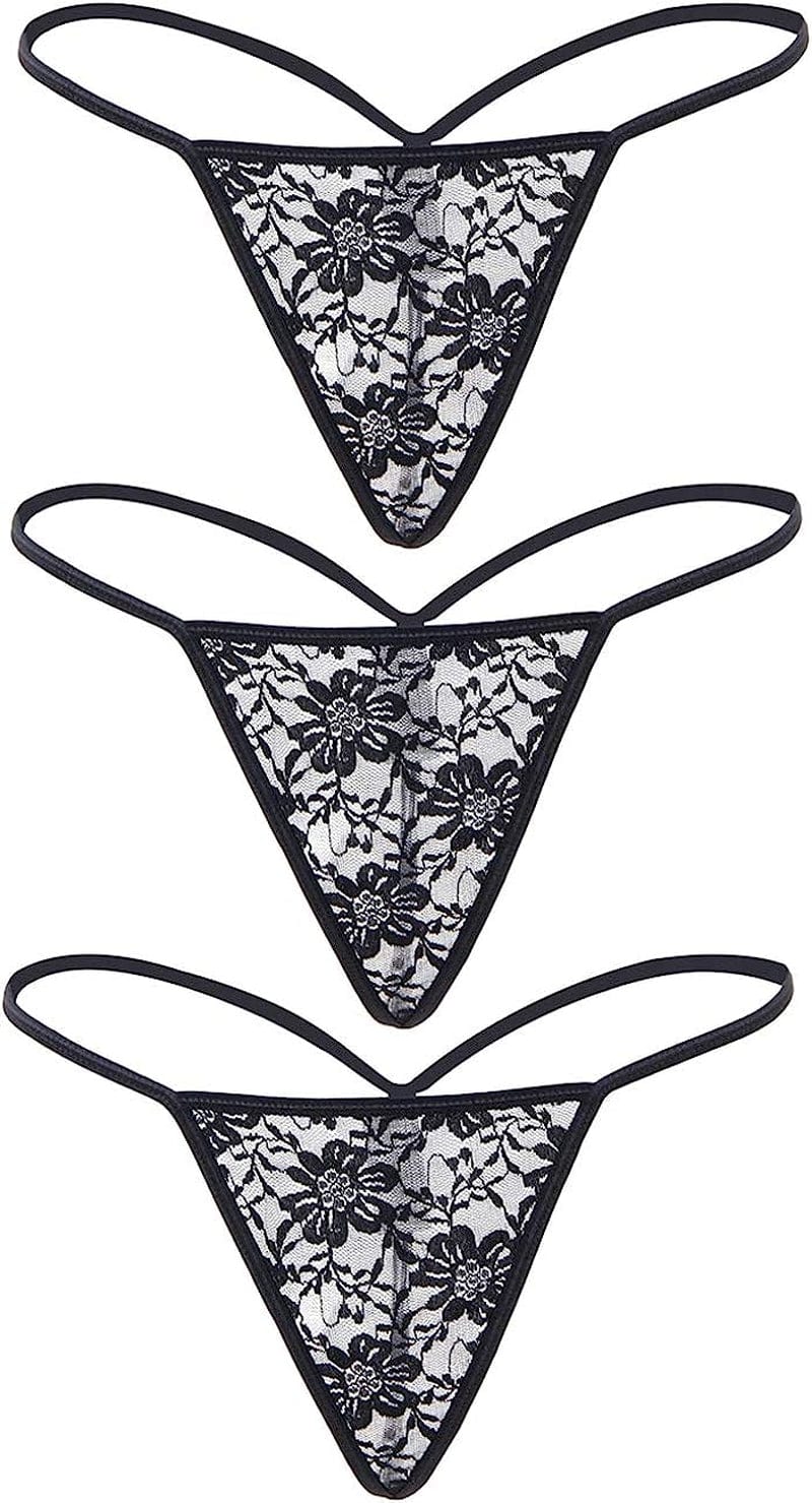 Ohyeahgirl G String Thongs for Women Sheer Floral Lace plus Size Panties Sexy Low Rise Micro T-Back Underwear Black (3-pack) / XX-Large