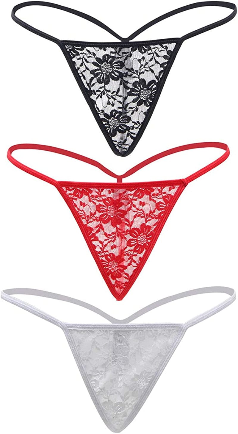 Ohyeahgirl G String Thongs for Women Sheer Floral Lace plus Size Panties Sexy Low Rise Micro T-Back Underwear Multicolor / Small-Medium