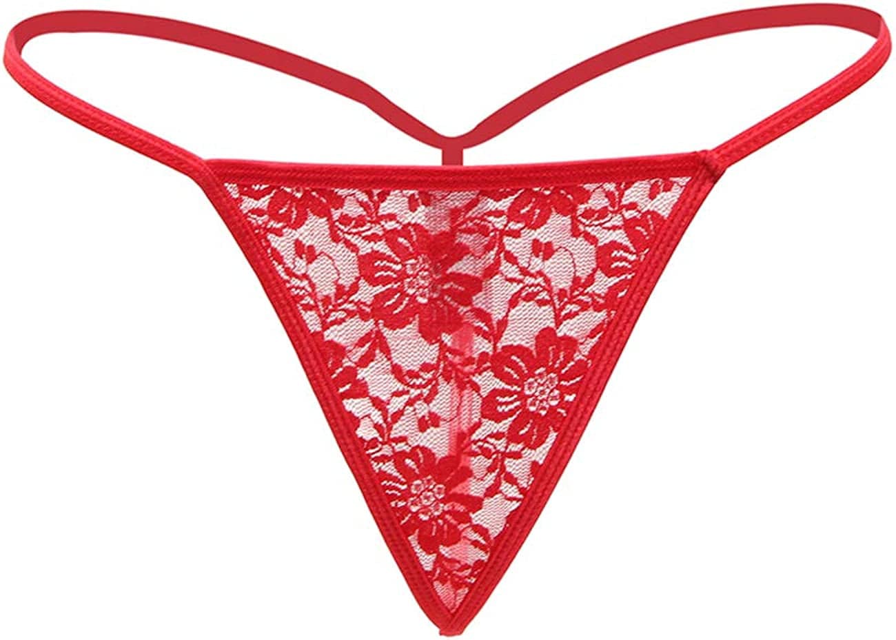 Ohyeahgirl G String Thongs for Women Sheer Floral Lace plus Size Panties Sexy Low Rise Micro T-Back Underwear Red / Small-Medium