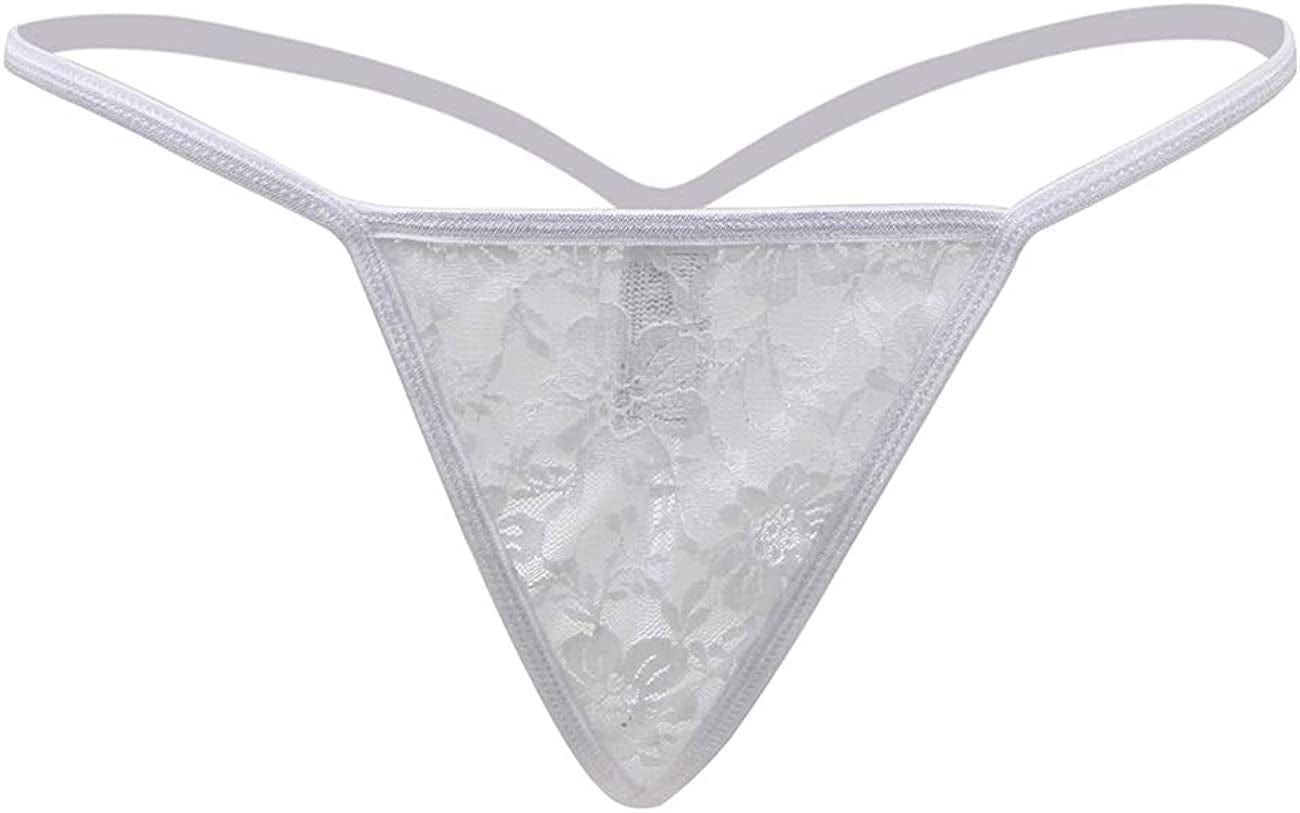 Ohyeahgirl G String Thongs for Women Sheer Floral Lace plus Size Panties Sexy Low Rise Micro T-Back Underwear White / Large