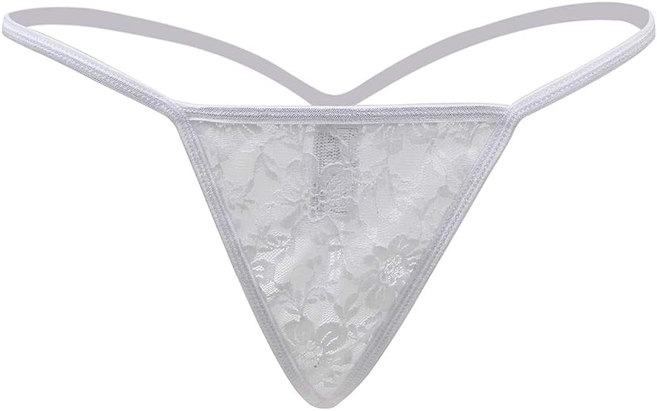 Ohyeahgirl G String Thongs for Women Sheer Floral Lace plus Size Panties Sexy Low Rise Micro T-Back Underwear White / Small-Medium