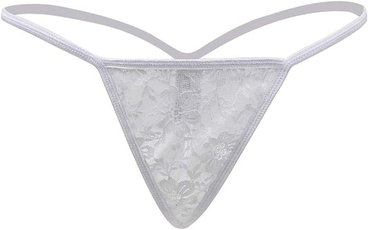 Ohyeahgirl G String Thongs for Women Sheer Floral Lace plus Size Panties Sexy Low Rise Micro T-Back Underwear White / Small-Medium