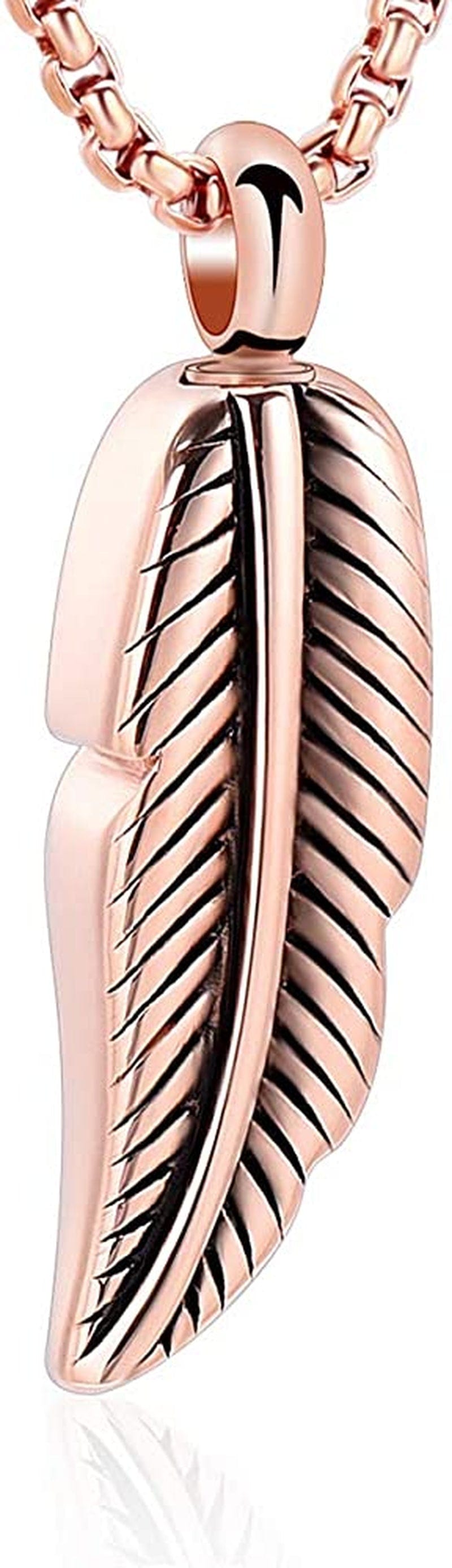 Oinsi Stainless Steel Feather Urn Necklace Hold Cremation Ashes Keepsake Memorial Jewelry +Box+Fill Kits Rose Gold