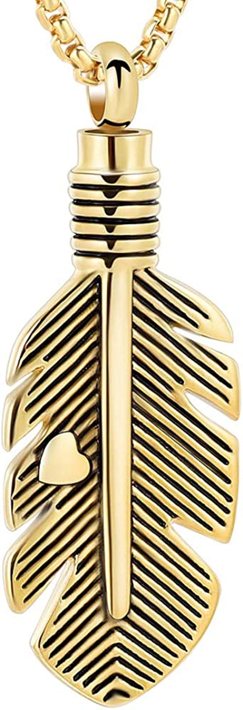 Oinsi Stainless Steel Feather Urn Necklace Hold Cremation Ashes Keepsake Memorial Jewelry +Box+Fill Kits Heart Feather(gold)