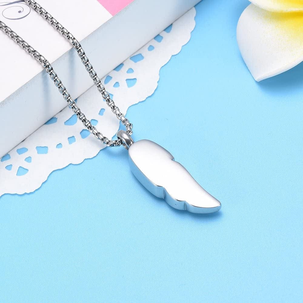 Oinsi Stainless Steel Feather Urn Necklace Hold Cremation Ashes Keepsake Memorial Jewelry +Box+Fill Kits