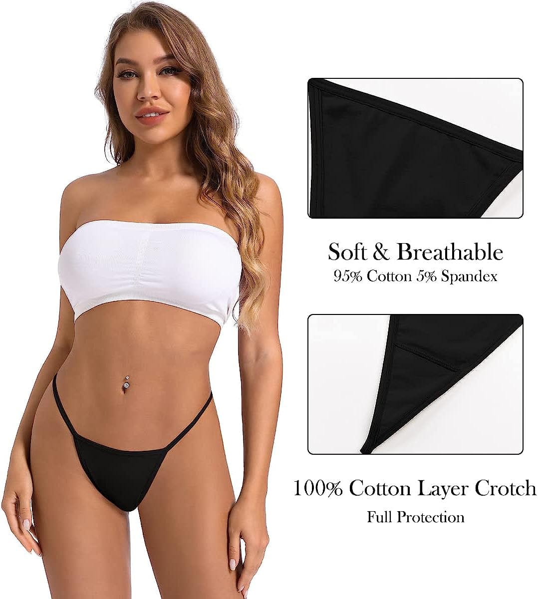 Okalyn Women Cotton G-Strings Thongs No Show Stretchy Underwear Bulk Panties 10 Packs