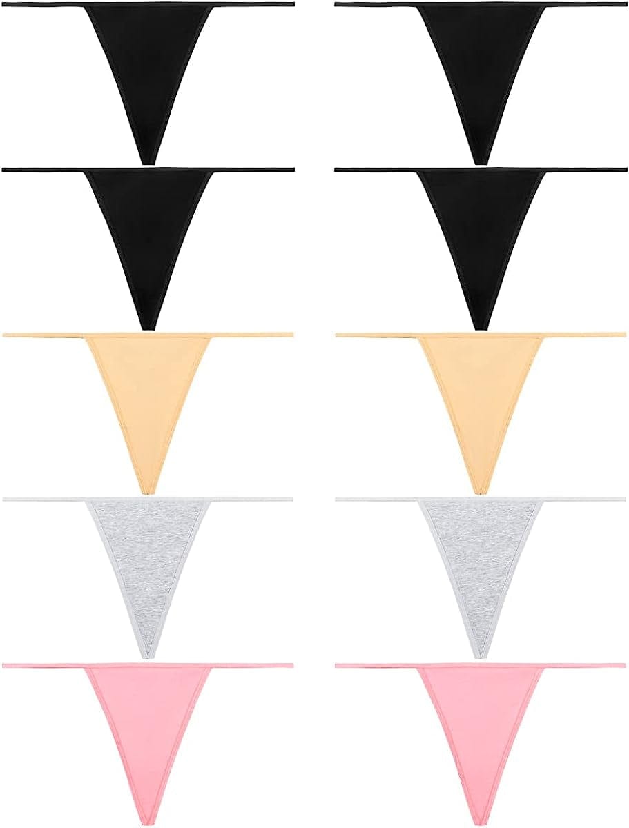 Okalyn Women Cotton G-Strings Thongs No Show Stretchy Underwear Bulk Panties 10 Packs