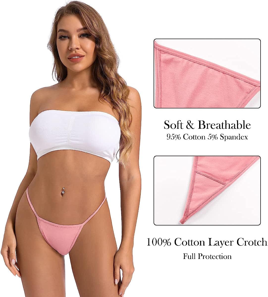 Okalyn Women Cotton G-Strings Thongs Underwear 10 Packs Stretch T-Backs Bulk Panties Regular & plus Size