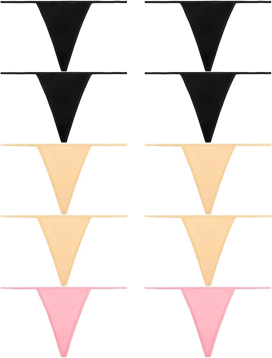 Okalyn Women Cotton G-Strings Thongs Underwear 10 Packs Stretch T-Backs Bulk Panties Regular & plus Size