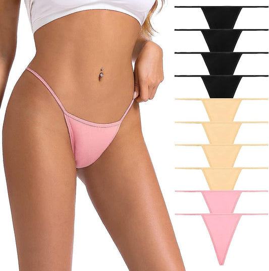 Okalyn Women Cotton G-Strings Thongs Underwear 10 Packs Stretch T-Backs Bulk Panties Regular & plus Size Black+apricot+pink / X-Large