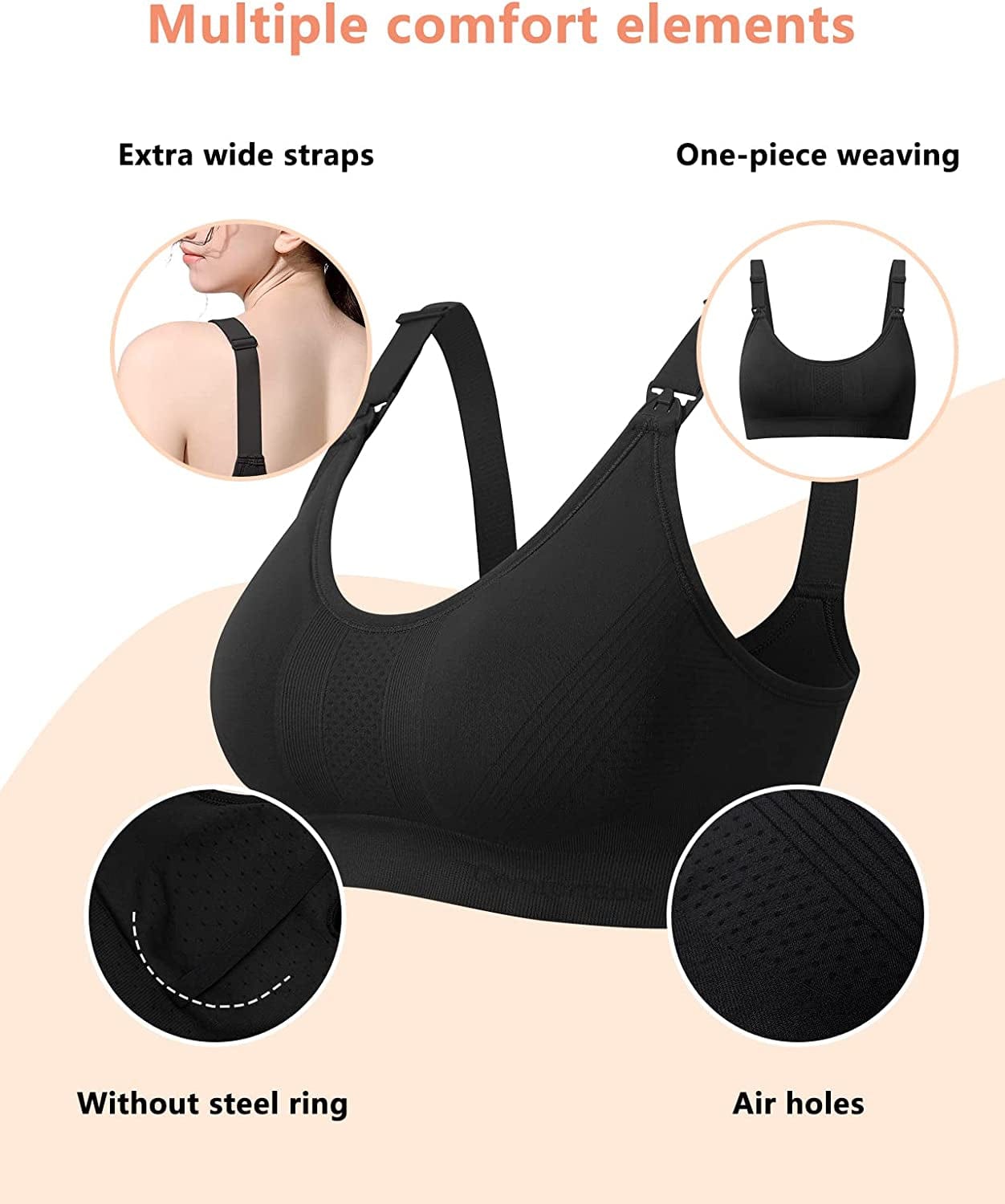 One-Piece Seamless Nursing Bra, 3D Stereo Massage Promotes Breastmilk Production, with Extension Clasp and Laundry Bag