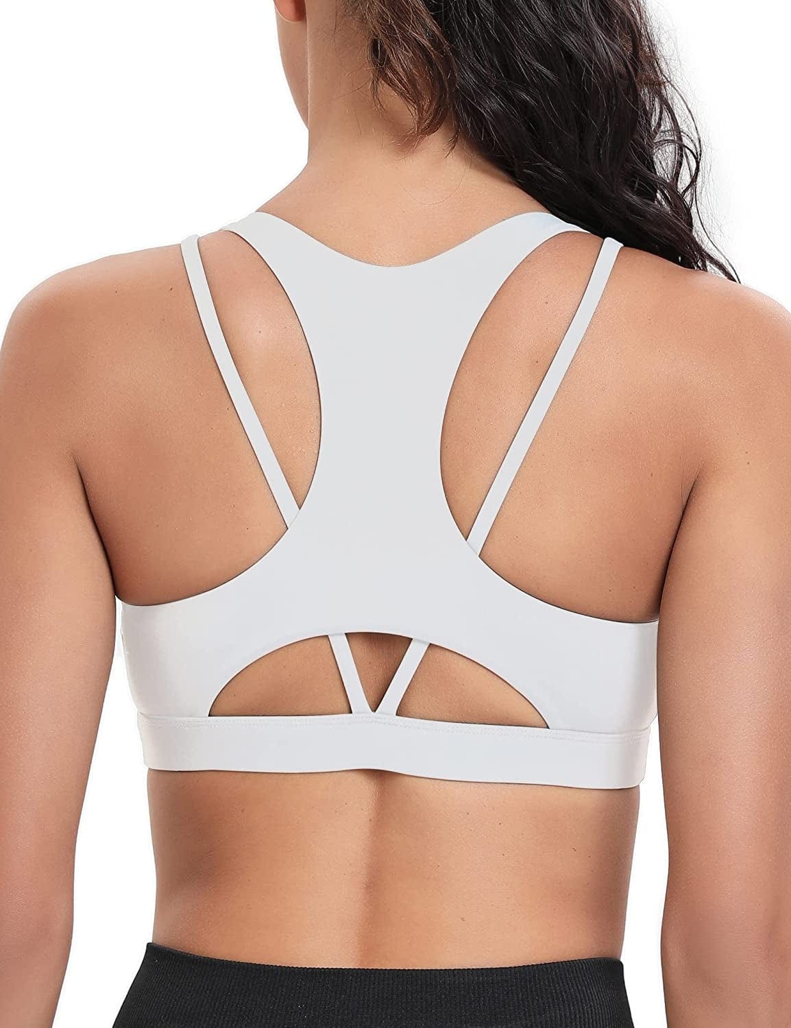 One Shoulder Sports Bra Removable Padded Yoga Top Post-Surgery Wirefree Sexy Cute Medium Support #3 White / Medium