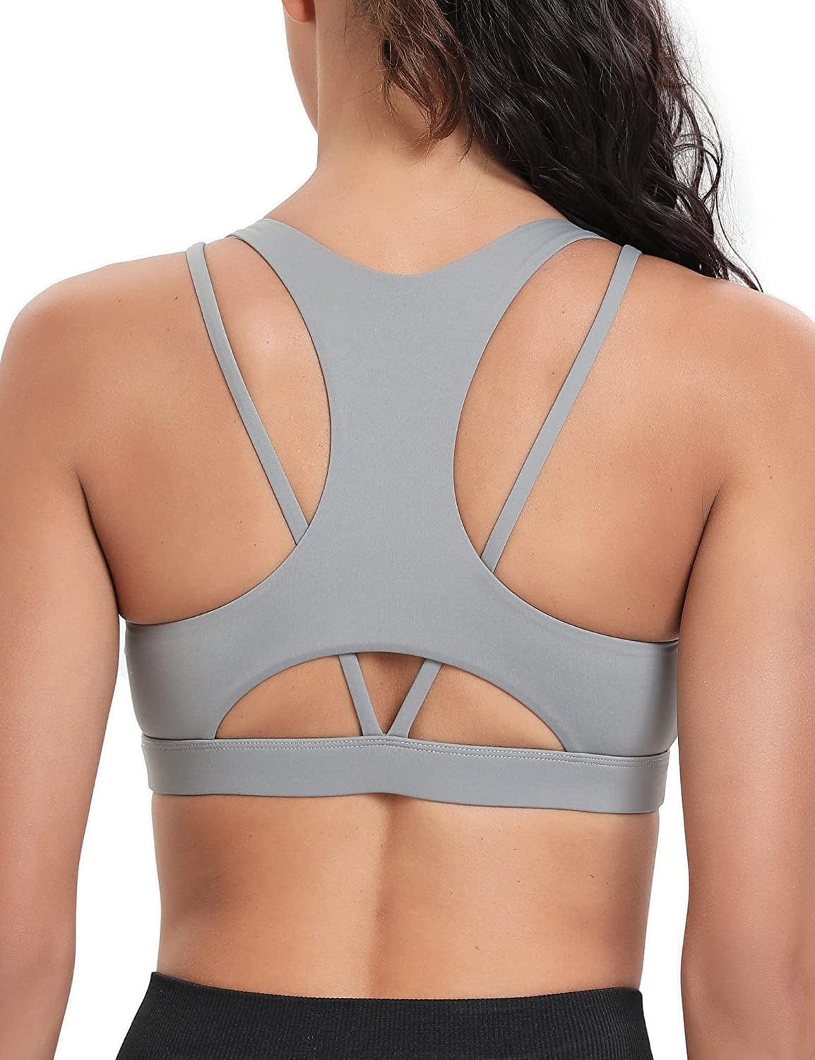 One Shoulder Sports Bra Removable Padded Yoga Top Post-Surgery Wirefree Sexy Cute Medium Support #3 Grey / Small