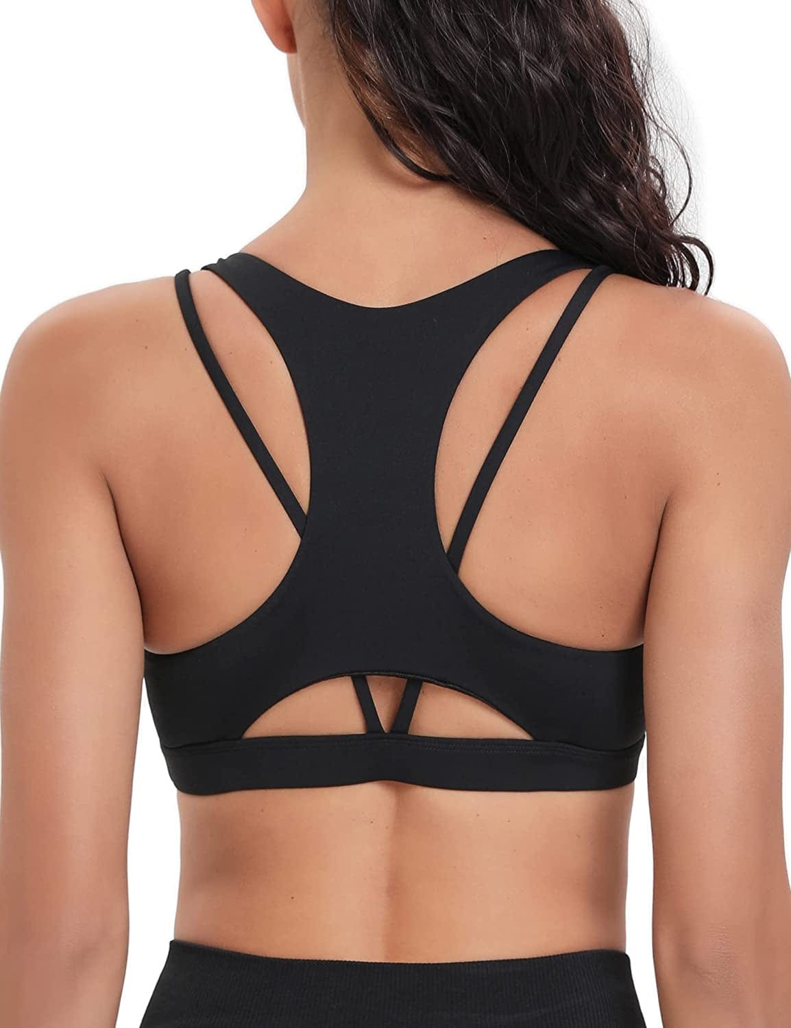 One Shoulder Sports Bra Removable Padded Yoga Top Post-Surgery Wirefree Sexy Cute Medium Support #3 Black / XX-Large