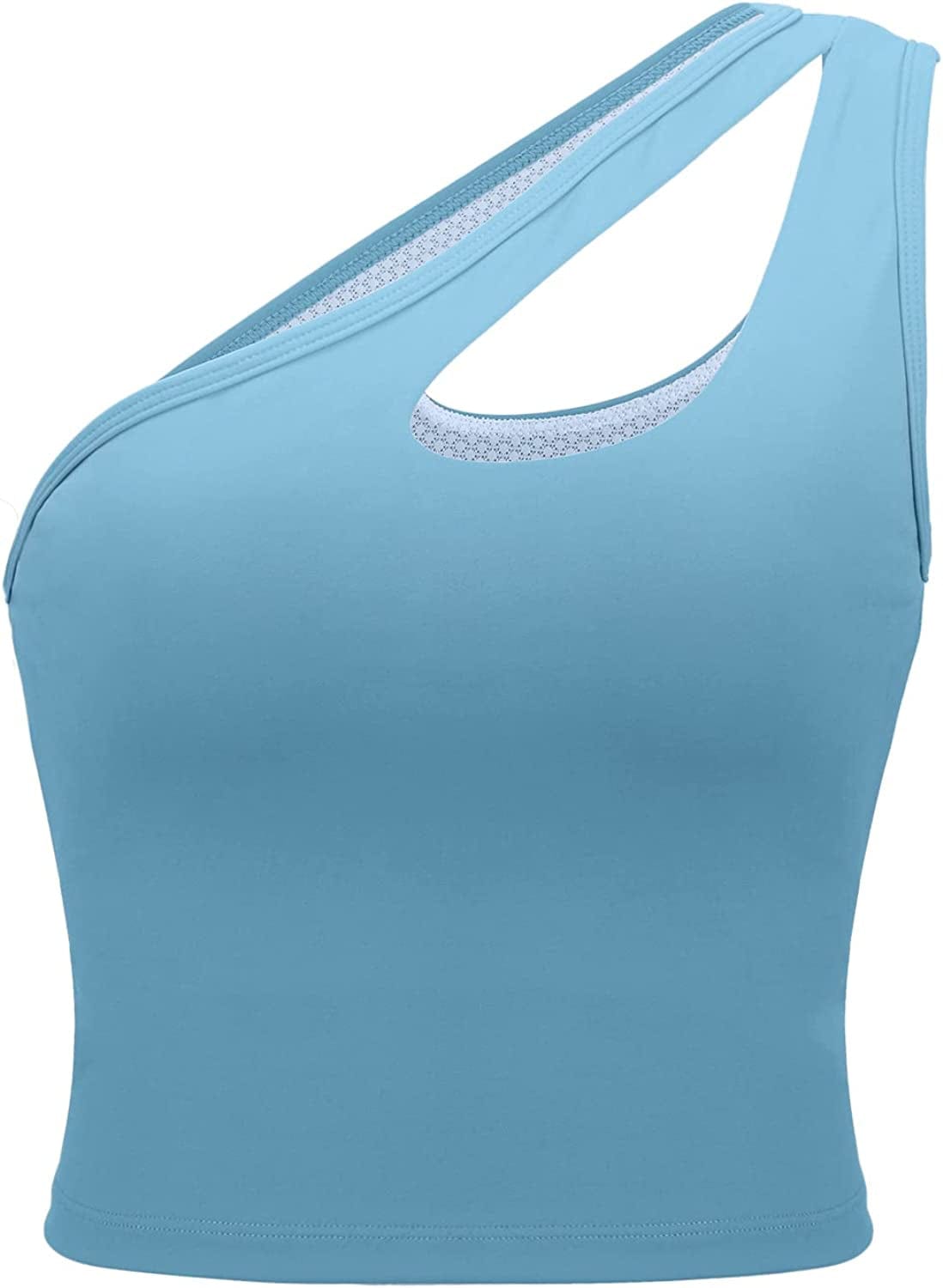 One Shoulder Sports Bra Removable Padded Yoga Top Post-Surgery Wirefree Sexy Cute Medium Support