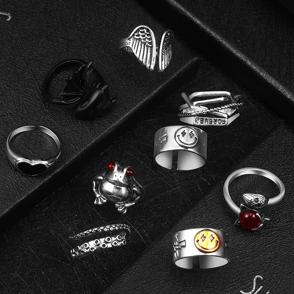 Open Rings Frog Leaf Chain Adjustable Ring for Women Men Girls Punk Vintage Gothic Stackable Ring Jewelry Set VINTAGE STYLE