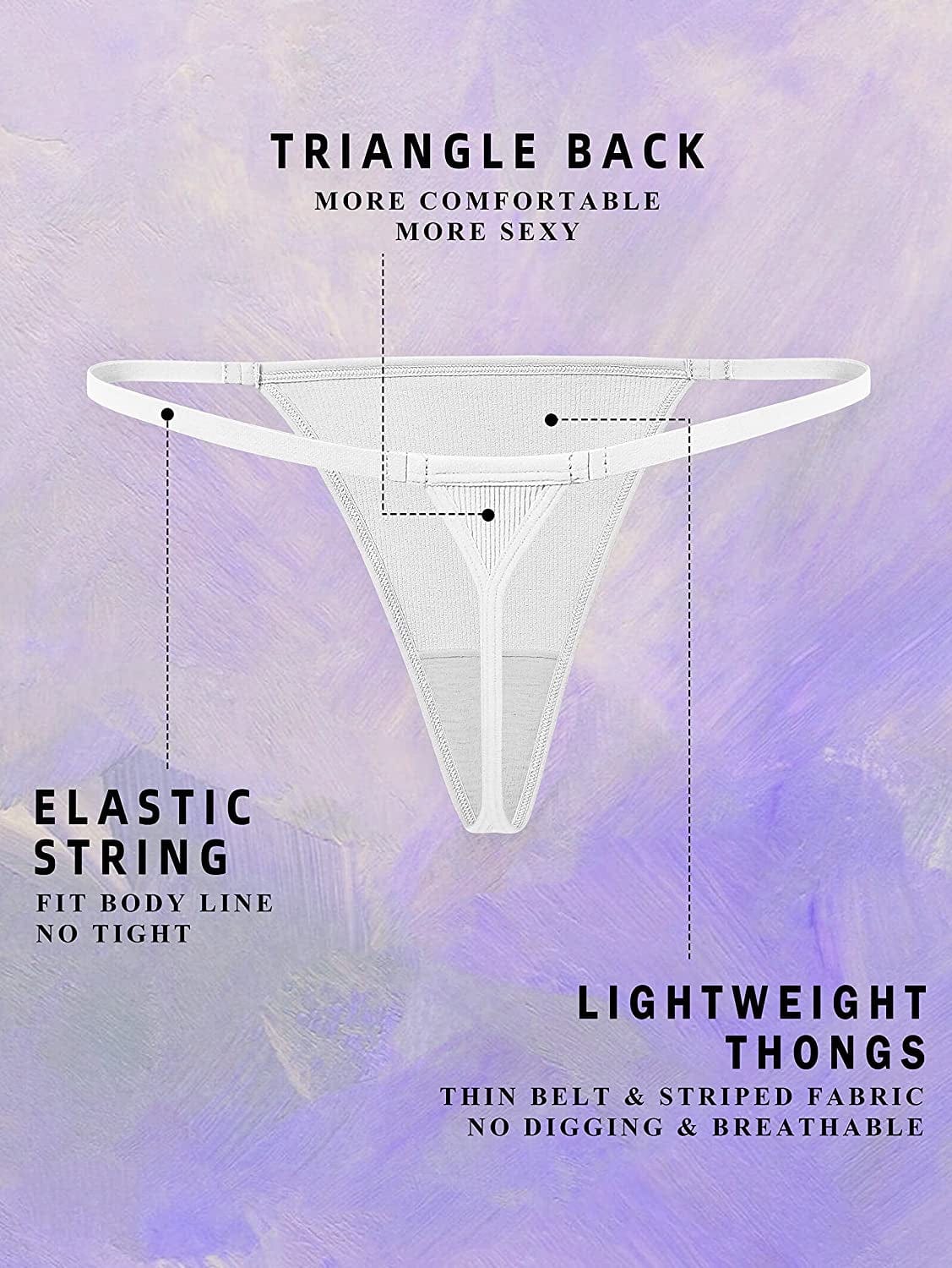 OQQ 6 Pack G-String Thongs for Women Cotton Panties Stretch T-Back Tangas Low Rise Hipster Sexy Underwear S-XL